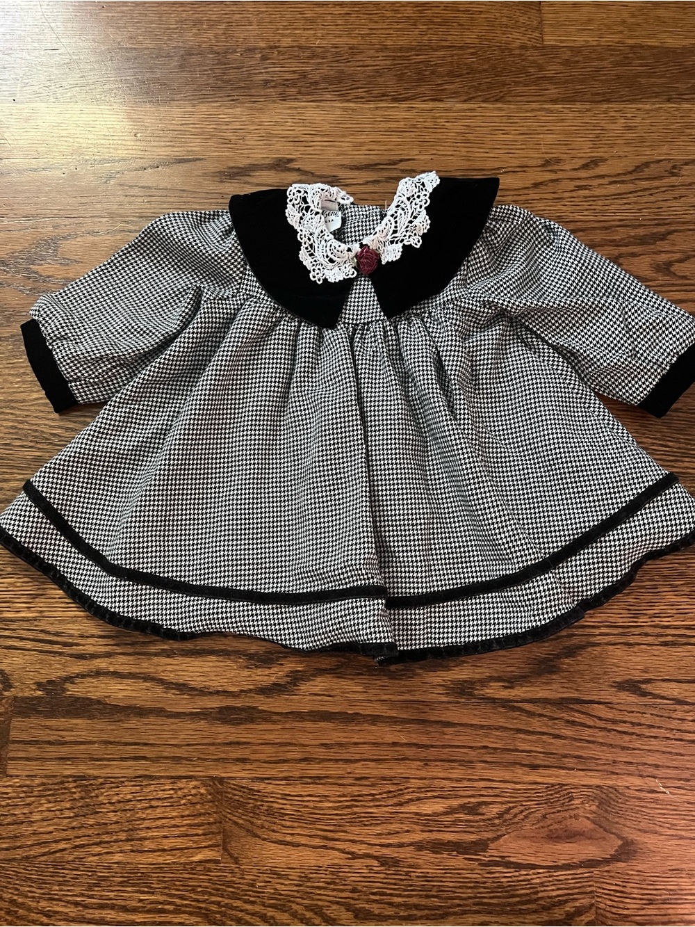 Vintage Jo Lene Black & White Gingham Baby Dress with Lace Collar